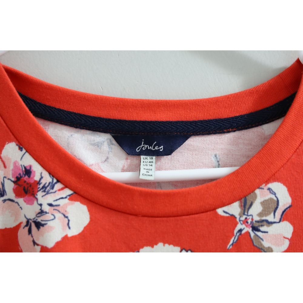 Joules Orange Floral Print Short Sleeve Tunic Dress UK 16 US 12 EU 44 - Picture 3 of 6